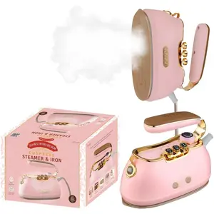(R) Retro Edition Duopress Handheld Garment Steamer & Iron, Ceramic Plate, 1000W, No Drip Steam, Vertical & Horizontal Steam, Rose - Removes Wrinkles & Refreshes Clothes,  Style