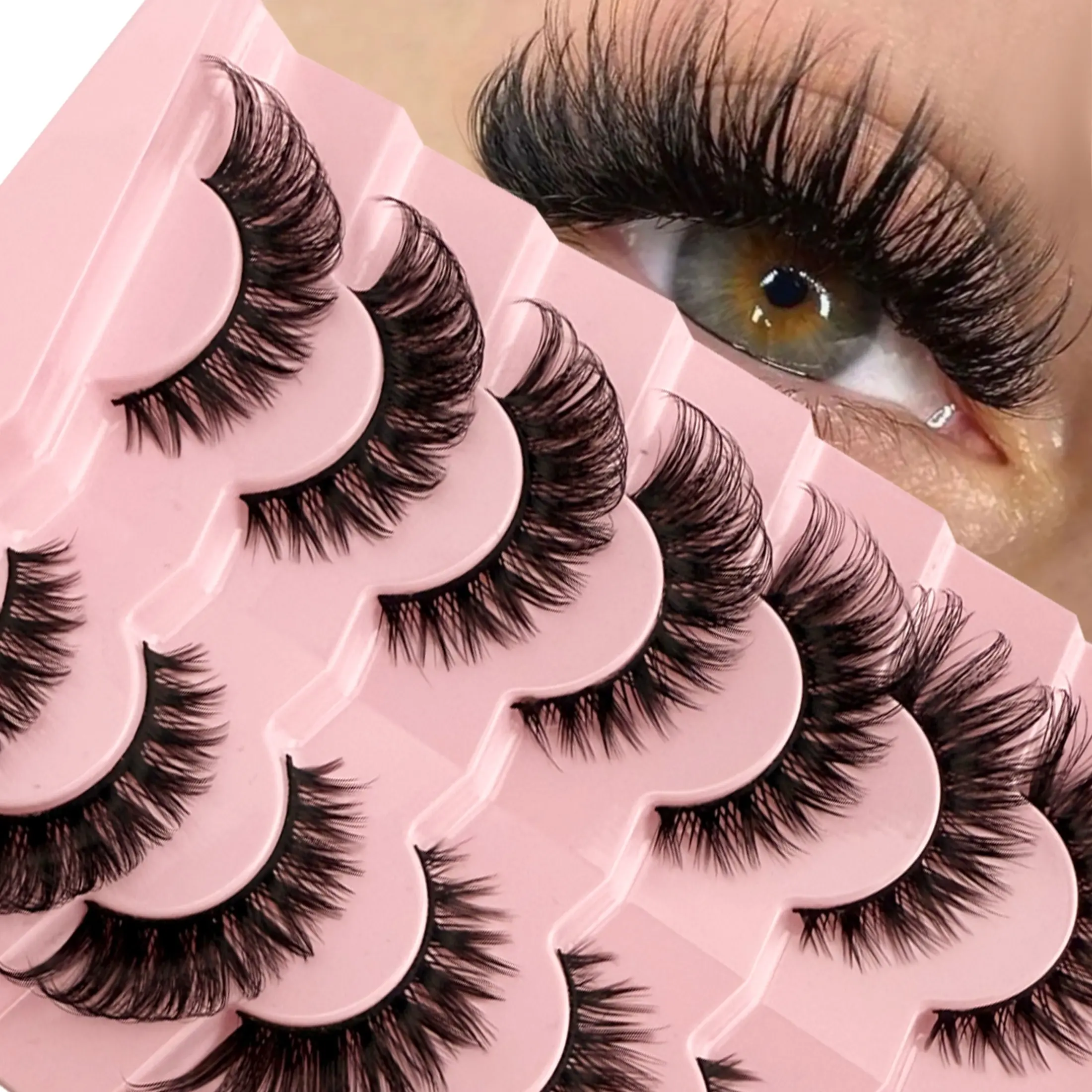 Comic Large Eye Strip False Lashes, 7 Pairs, Clear Clusters, Makeup Accessories, Photo Shooting, Birthday Party, Stage Makeup, Dense Long False Lashes