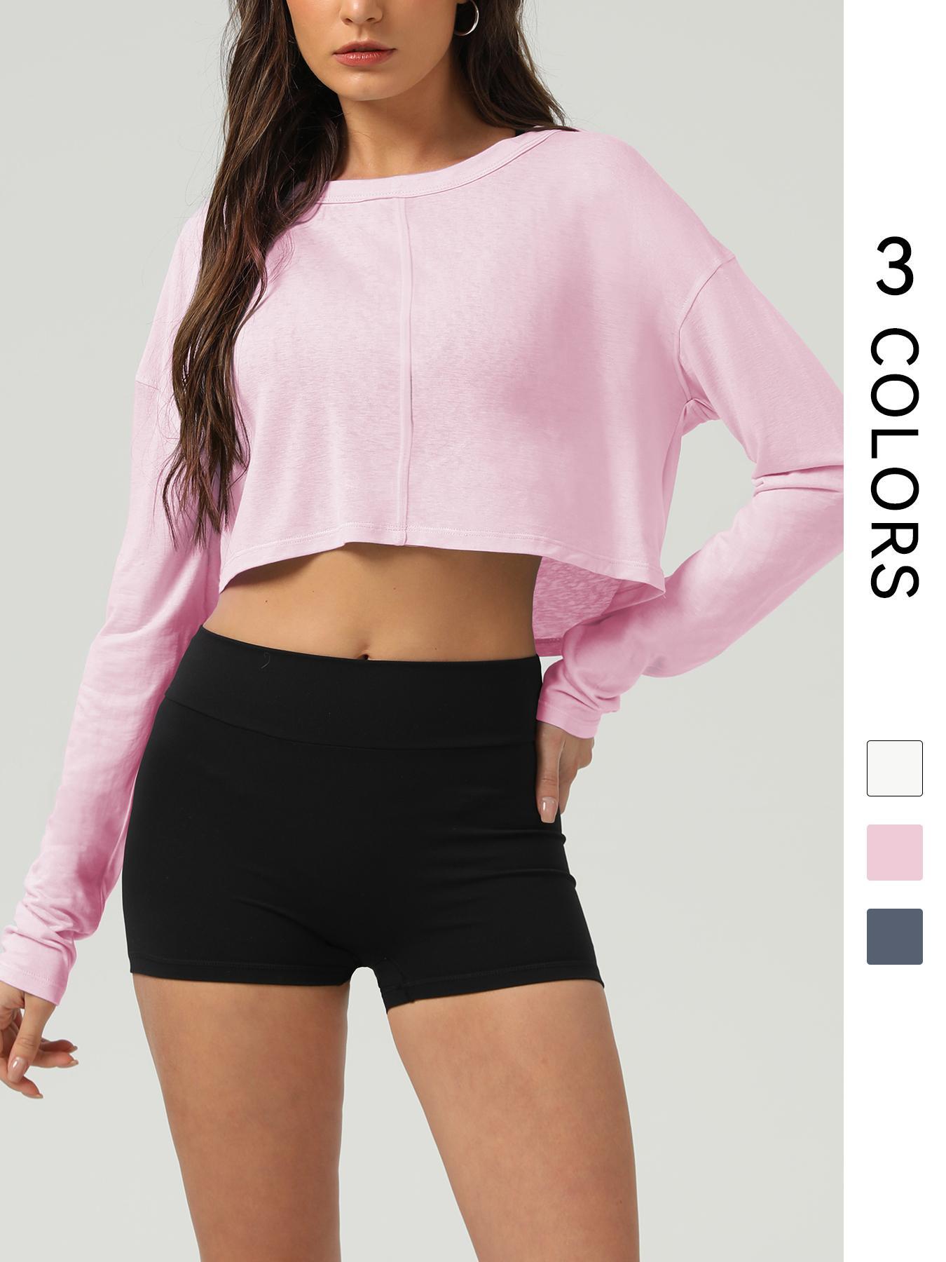 1 Piece Women's Long Sleeve Sports T-shirt, Skin-friendly and Comfortable Cross Back Short Long Sleeve Vest, Suitable for Gym and Casual Wear