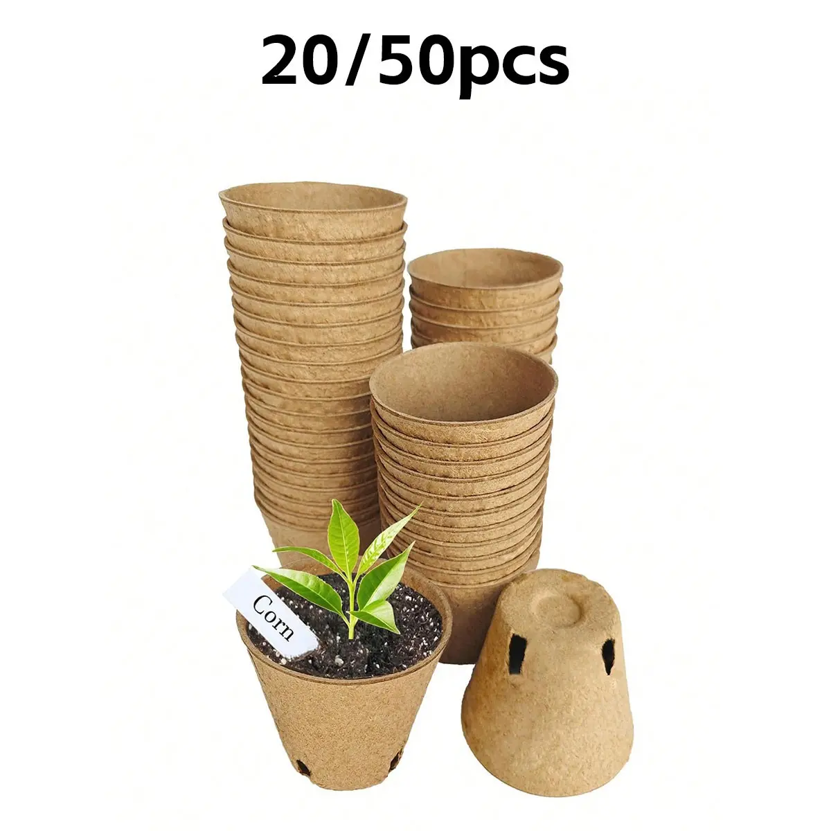20/50 Pack 3.15 Inch Peat Seed Starting Pots, Drainage Holes, Germination Trays, Outdoor Gardening Seedling Pots Set