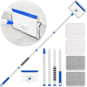 Baseboard Cleaner Tool with Handle, Wall Cleaner with Extendable Long Handle ,Door Frame Tool Including 4 Reusable Pads.Quick Baseboard, Ceiling and Wall.