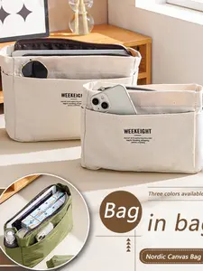 2-Pack Lightweight Canvas Drawstring Storage Bags, Multi-Pocket Design, Large Capacity Travel Organizer, Casual Style, Travel Packing Organizers