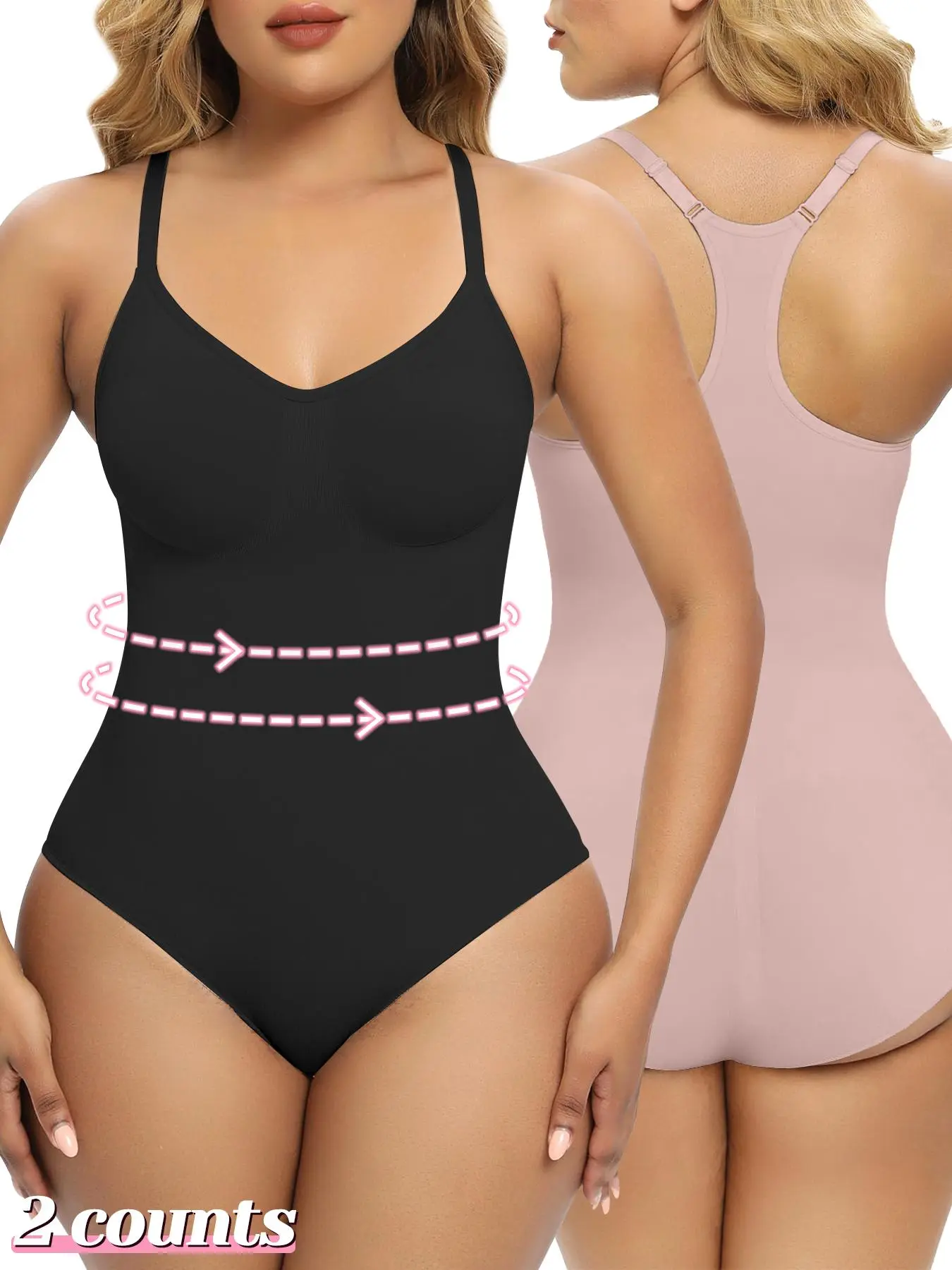 Women's Solid Adjustable Strap Shapewear Bodysuit, High Stretch Tummy Control Butt Lifting Seamless Shaper, Ladies Shapewear for All Seasons