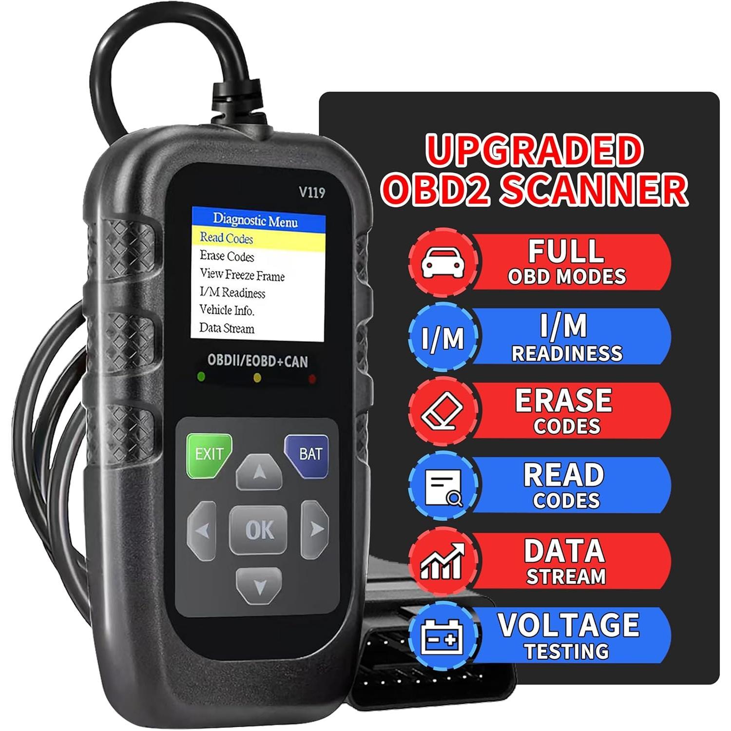 OBD2 Scanner Diagnostic Tool, Code Reader,  Tester, Check Engine Light Fault Code, OBD2/EOBD for OBDII Protocol  &  Since 1996+
