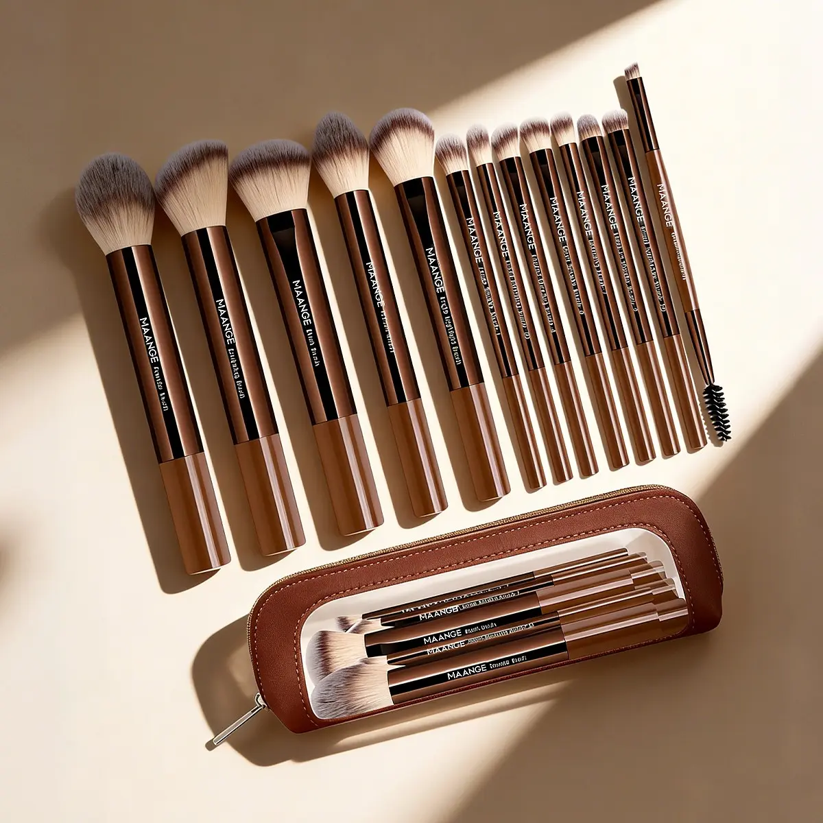 Maange 13-Piece Aluminum Makeup Brush Set, Make Up Tools, Includes Foundation, Blush, Powder, Eyeshadow, Mascara, Brow, Blender, Concealer Brushes, Gift for Women