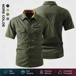 Men’s tactical work short-sleeve shirt — breathable summer loose fit with buttons, casual stylish design, multiple pockets, suitable for wearing over other garments