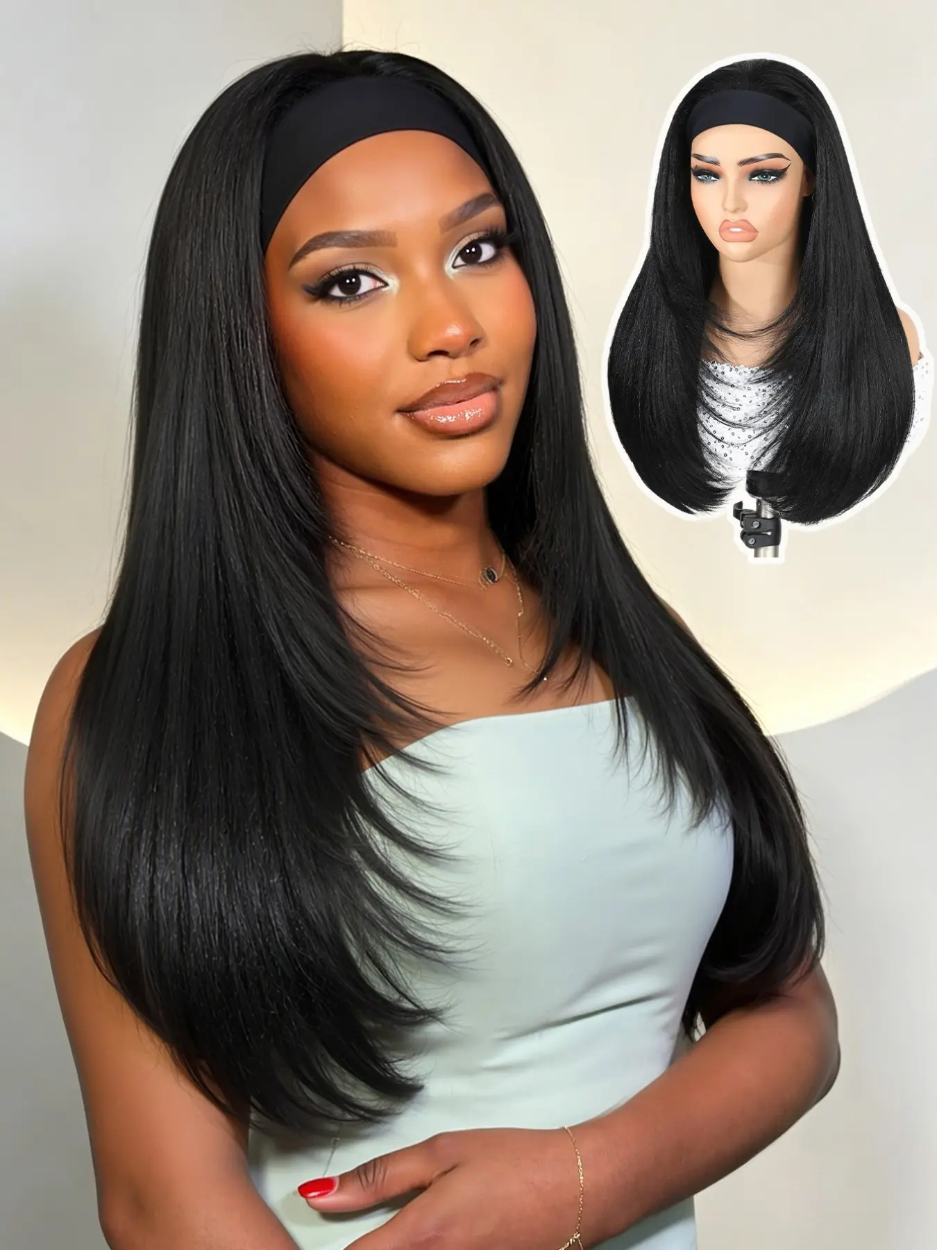 Layered Style Straight Headband Wig for Women, Heat-Resistant Synthetic Hair, 24-Inch, Synthetic Material Wigs
