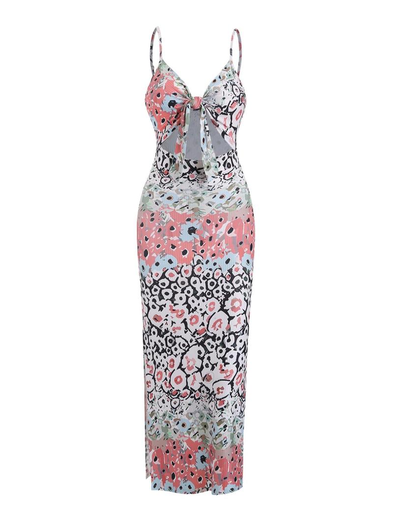 Women's All Over Print Cut Out Cami Dress, Fashion Casual Backless Long Dress for Daily Outdoor Wear, Ladies Clothes for All Seasons
