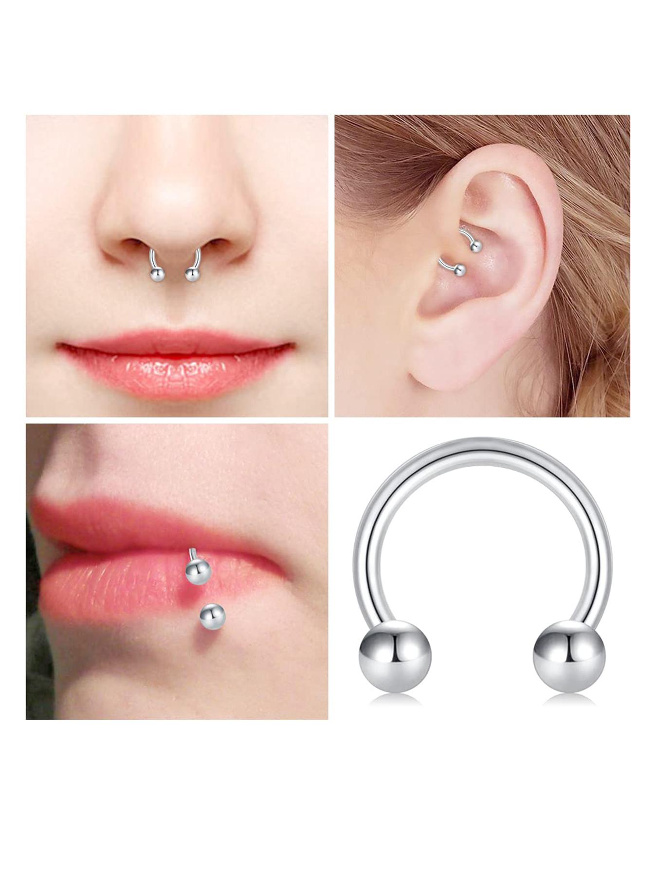 8pcs Classic Fashionable Stainless Steel Circular Horseshoe U-shaped Nose Ring, Septum Ring, Cartilage Earring, Lip Ring, Eyebrow Ring, Inner Diameter 6mm, 8mm, 10mm, 12mm, Fashion Body Jewelry