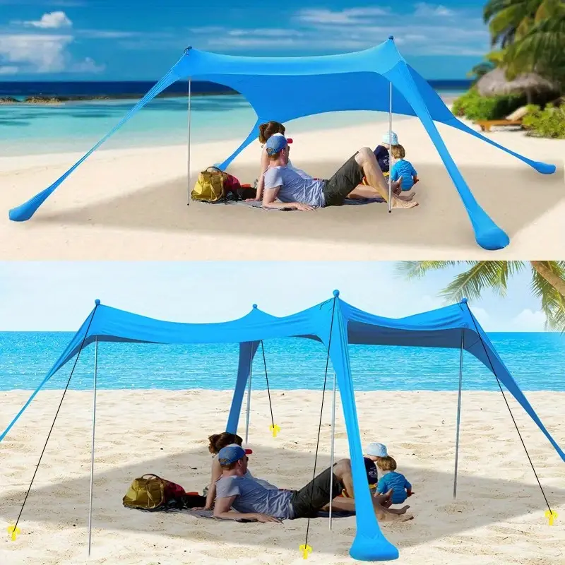 Seaside Beach Canopy, Beach Tent, Sun Shade Spun Shed, Outdoor Park Seaside Fishing Camping Shelter, Includes One Sand Shovel