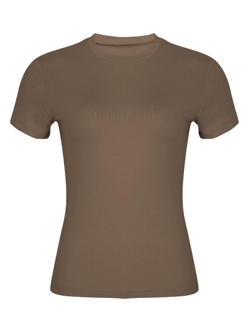 Women's Solid Shortsleeve Round Neck Basic Tee, Casual Slim-fitting Short Sleeve T-shirt, Ladies Summer Clothes for Daily Wear, Womens Clothes, Womenswear, Tshirt, Crewneck Clothing, Top, Casual Summer Style