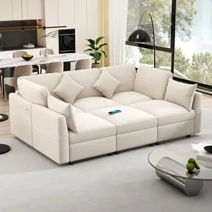 [Bellemave] 86.6" Sectional Sofa Modular Sofa U-shaped Sofa Couch Sofa Bed L-shaped Sofa with a Movable Ottoman and Two USB Ports for Living Room