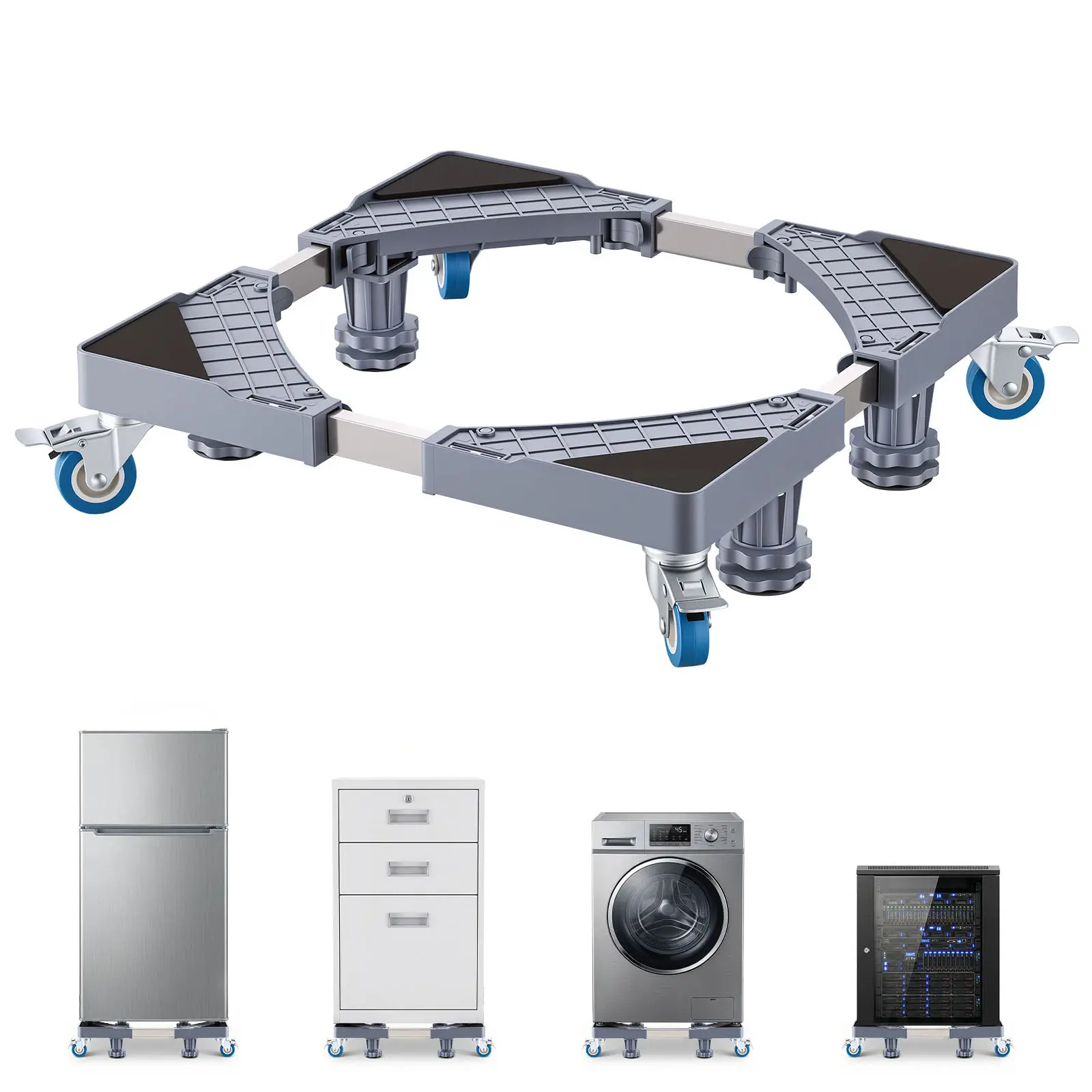 Mini Fridge Stand, Washer and Dryer Pedestal, 400 lbs/181 kg Load Capacity, Plastic + Steel Construction, Multi-Functional Adjustable Base for Washing Machine, and Refrigerator
