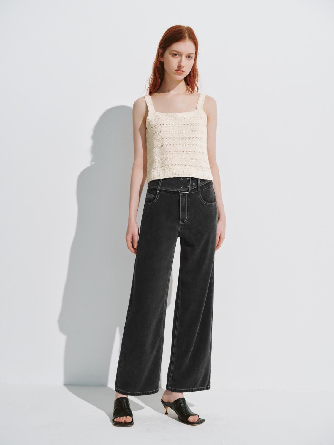 URBAN REVIVO 2026 Summer Women's Retro Stylish Belted Lyocell Wide-Leg Jeans