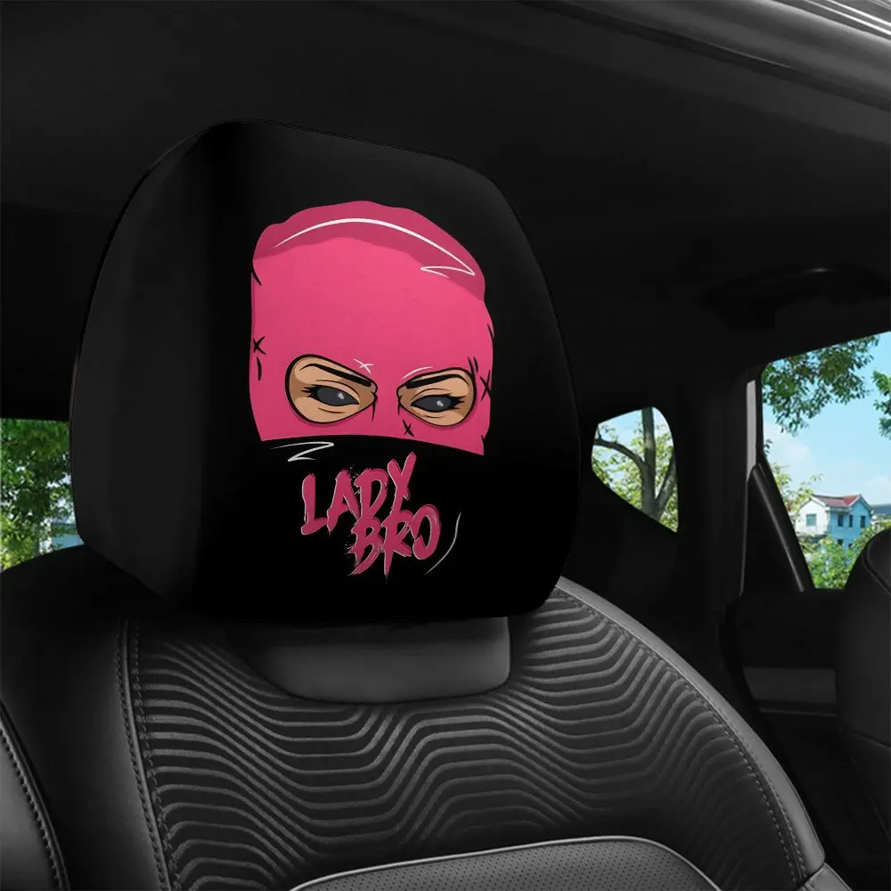 2pcs Mask Lady Print Seat Headrest Covers, Headrest Protector Decor, Suitable for Long-Distance Travel and Self-Driving, All-Season Use, Car Accessories, Auto Accessories Interior, Printed Decor, Lightweight Protector