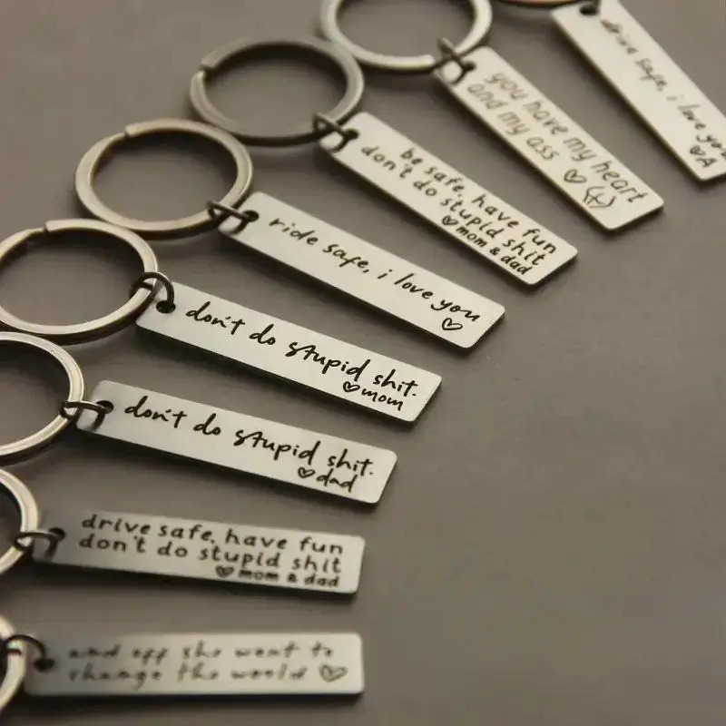 Stainless Steel Engraved Safe Driving Keychains, 2-in Inspirational "I Love You" Key Ring, Sports & Outdoor Accessory Gift for New Drivers & Loved Ones