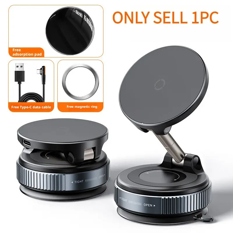 15w Car Wireless Charger Stand, 360° Adjustable, Vacuum Magnetic, Fast Charging, Car Phone Holder Charger, Compatible with Apple 17/16/15/14/13/12 Series, Android Phones
