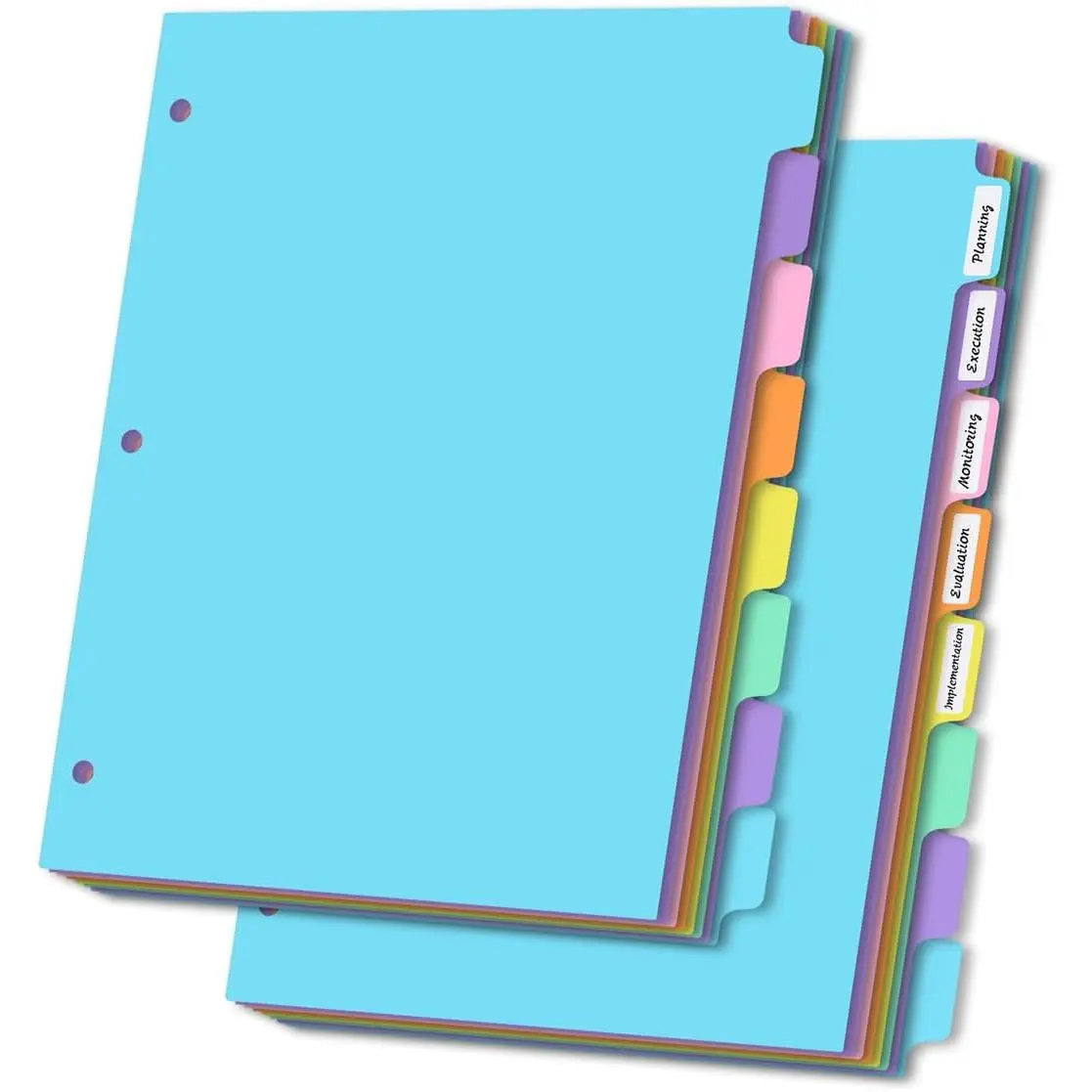 Colorful 3-Ring Binder Dividers with Tabs - 2 Sets (16 Pieces Total, 8 Tabs Each), Plastic Index Dividers for Organization, Labeling Compatible with 8.5"x11" Letter Size Paper