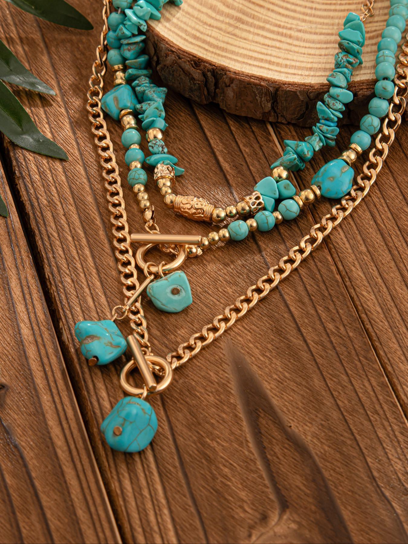 Vintage Cow Head Decor Beaded & Pendant Necklaces, Boho Style Turquoise Decor Necklace for Women & Girls, Party, Daily Clothing Decor, Birthday Gift, Daily Wear Necklace