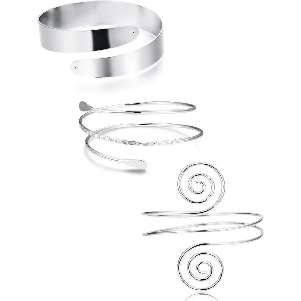 CASSIECA Women's 3-6 Count Adjustable Elastic Upper Armband Bracelet - Minimalist Coil, Filigree Swirl Daily Fashionable Jewelry Accessories for Women