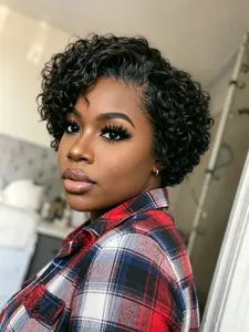 Short Curly Wig, 13x4x1 T Part Lace Pixie Cut, Human Hair Wig for Women, Daily Party Cosplay Use, Pixie Wig