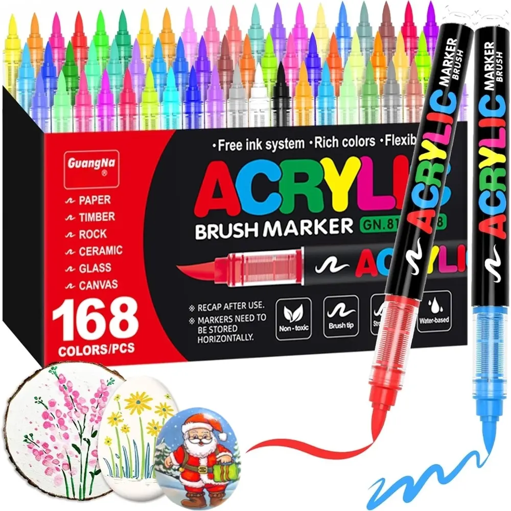 Guangna Acrylic Paint Markers,168 Colors with Direct-Liquid Ink Control System,Christmas and Halloween gifts， Professional-Grade Paint Pen for Rock Painting, Canvas, Glass, Plastic, Fabric & Creative Crafts,Christmas gifts