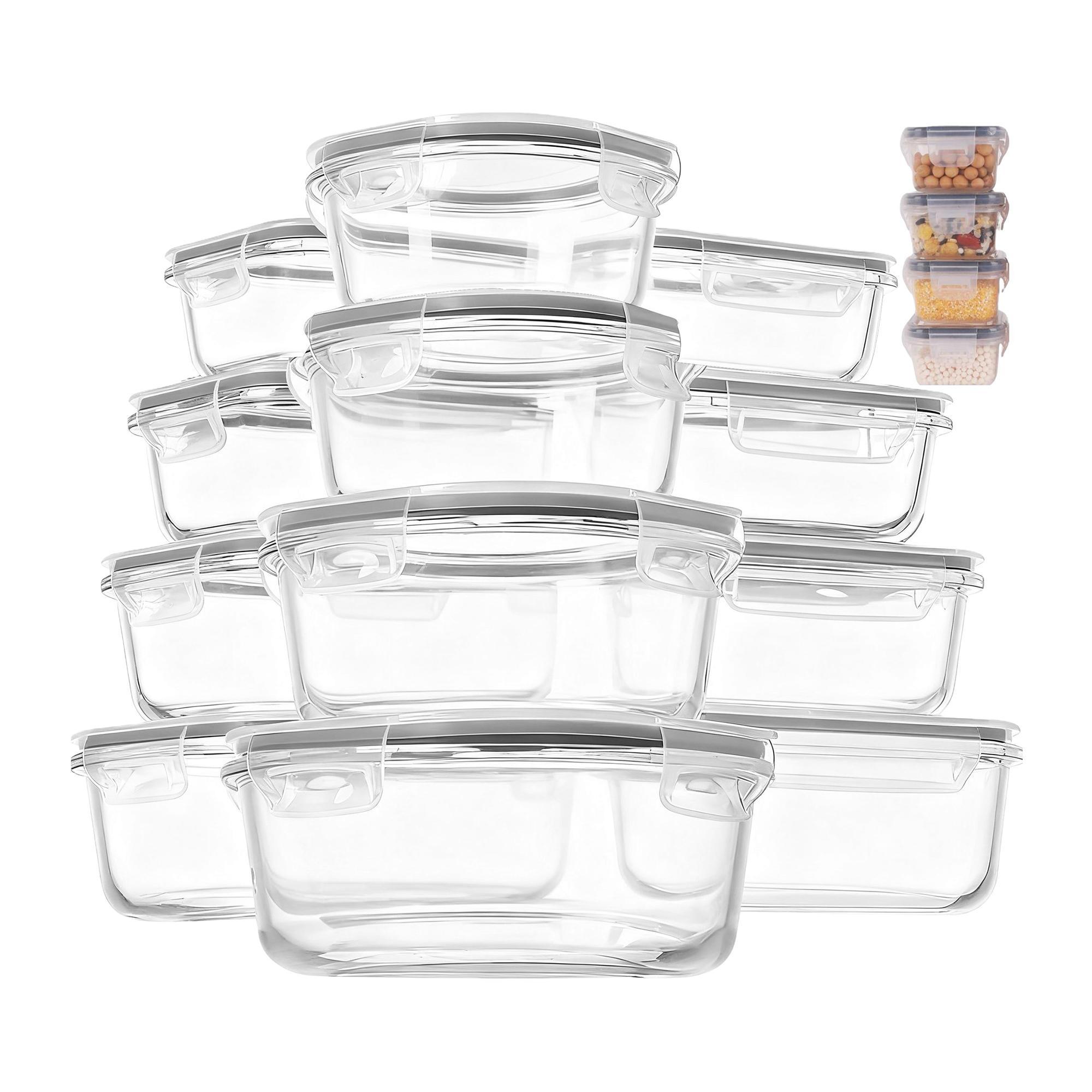 18-Pack Blue Glass Food Storage Containers 6 Sizes Square & Rectangle Airtight Leakproof Lids BPA-Free Microwave Freezer Safe for Kitchen Organization Meal Prep
