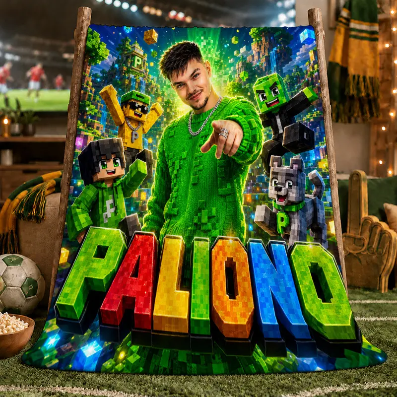 Custom Name Minecraft Style Flannel Blanket Personalized Photo Pixel Game Character Throw Blanket Custom Portrait Sofa Bed Blanket Gift For Gamers Kids