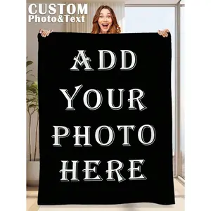 Custom Full Black Photo Blanket with Text, Personalized Flannel Throw Blanket, Soft Cozy Memory Gift for Couples Family Pet, Anniversary Birthday Keepsake Blanket for Couch Bed Bedroom Decor