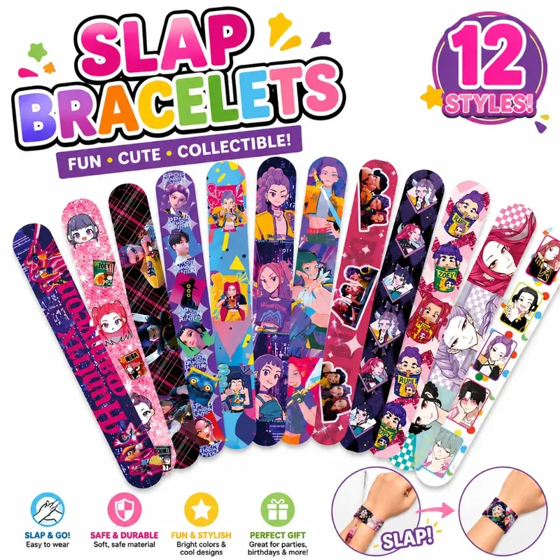 Anime Cartoon Slap Bracelets for Kids, Colorful Snap Wristband Fidget Toy, Birthday Holiday Party Atmosphere Props, Boys Girls Weekend Party Swap Meet Accessories Gift