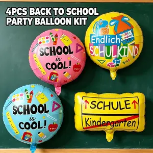 Back-To-School Theme Decoration Aluminum Foil Balloon Set, 4-Pack, High-Definition Print, Fade-Resistant, Leak-Proof, Ideal for Events