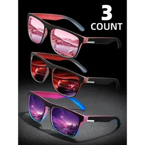 XUH 3-Pack Unisex Polarized Sunglasses Set, One Size Multicolor Sporty Square Frames with Tinted Lenses, Lightweight Durable UV400 Stylish Eyewear, Versatile Shades for Daily Wear, Driving, Cycling & All Outdoor Activities