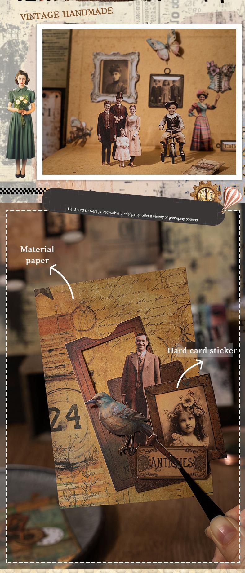 220 sheets/set, retro material pack, character theme, hard cardboard and light paper materials, creative DIY materials, handbooks and handmade materials.