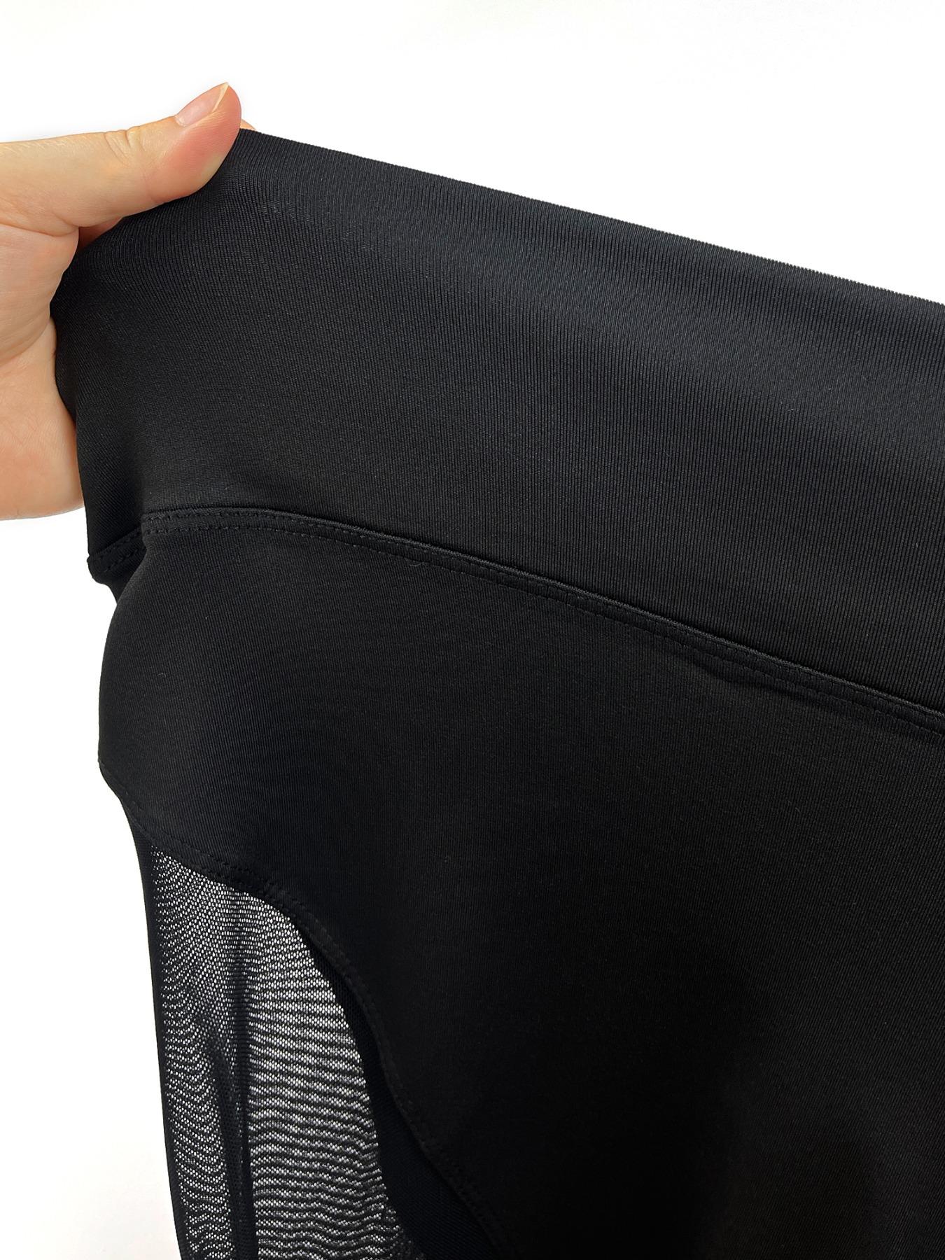 【Plus Size】Solid Color Contrast Mesh Leggings, Casual Comfy Breathable High Waist Skinny Pants for Yoga Gym Workout, Women's Bottoms for All Seasons