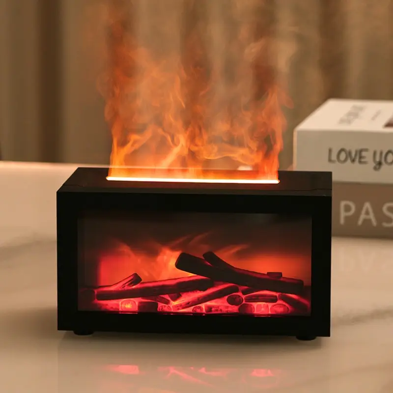New Retro Fireplace Silent Diffuser, 3D Realistic Flame Humidifier, Home Desktop Humidifier, Quiet Aroma Machine, Decorative Air Freshener, Noiseless Humidifier