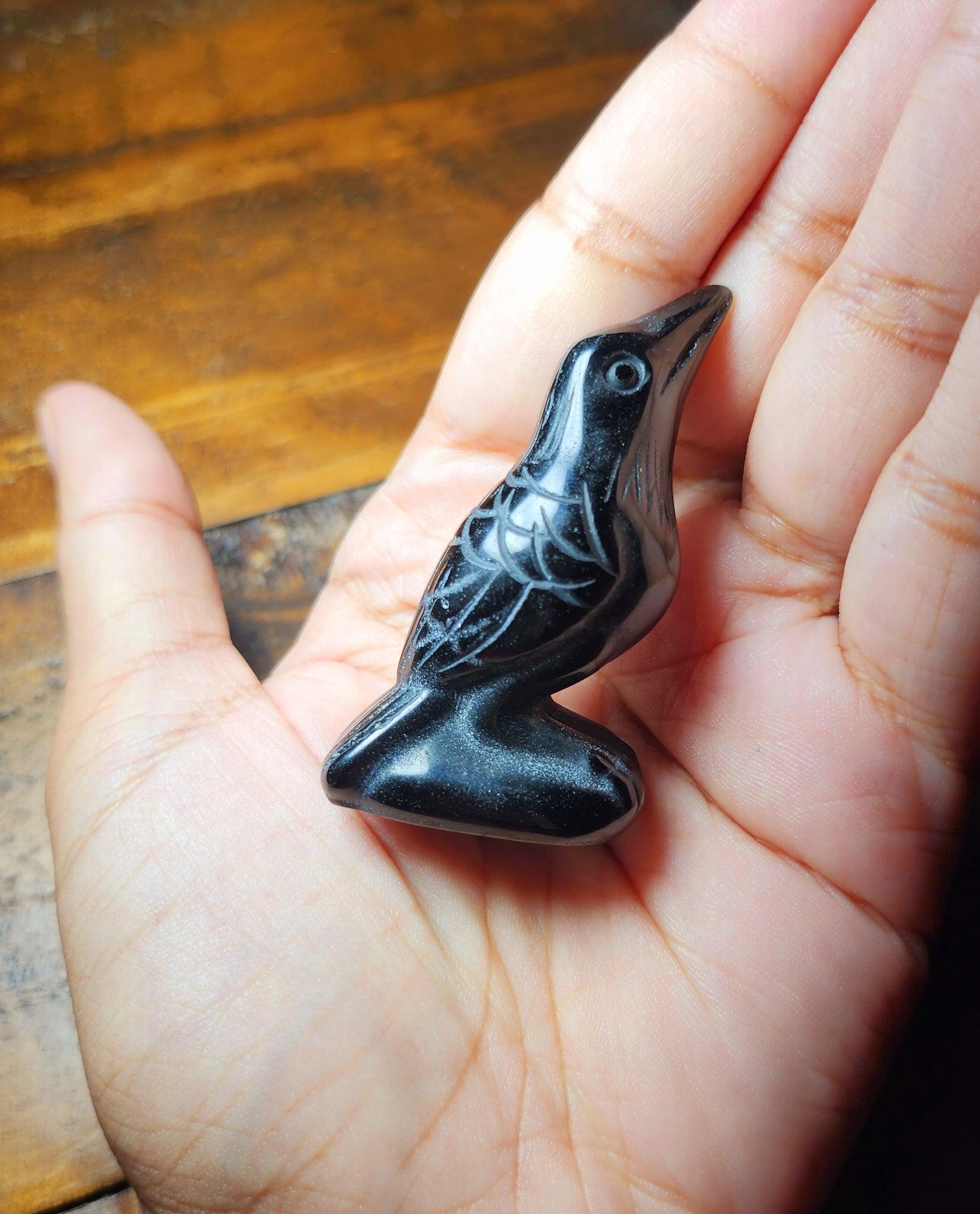 Natural Obsidian Crow Statue Handcrafted Black Crystal Raven Mineral Specimen Home Desk Decoration