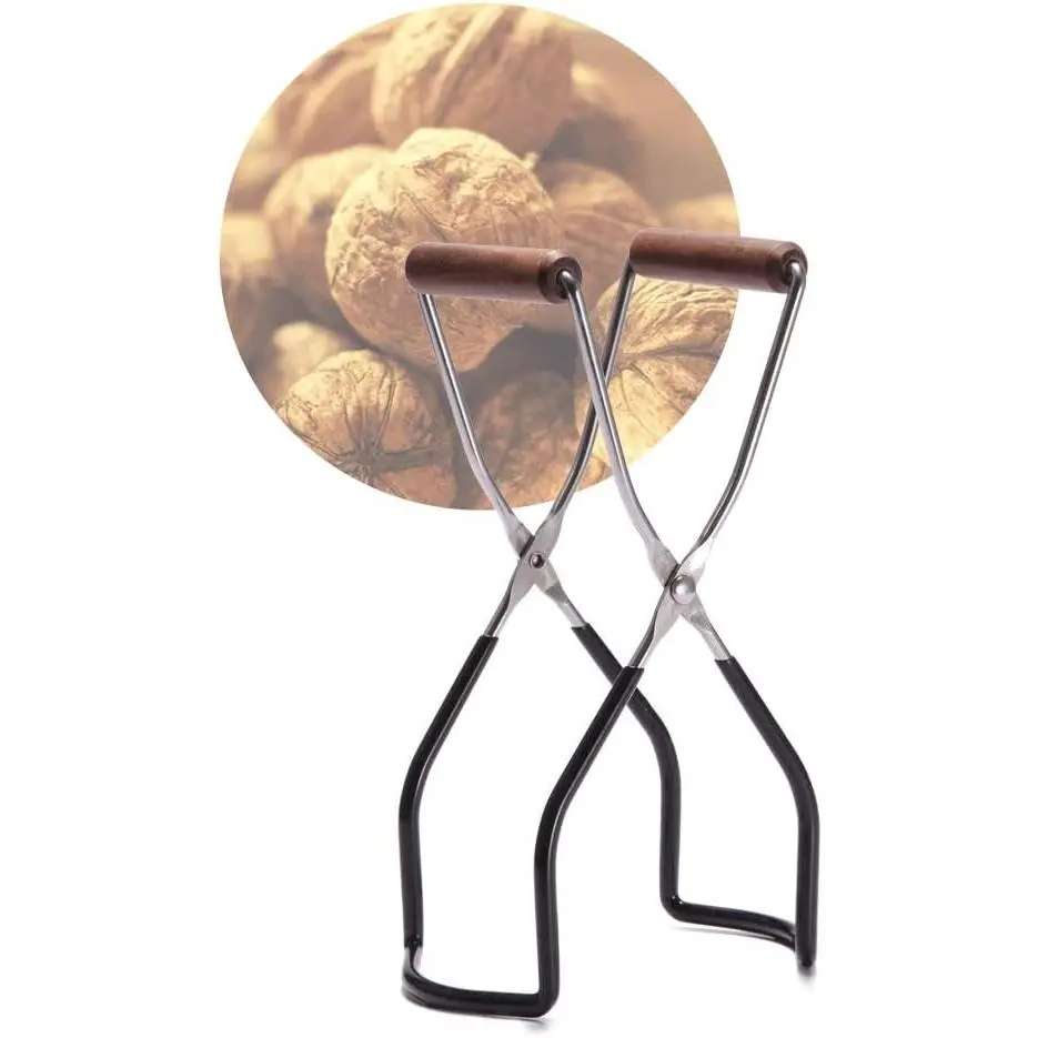 Canning Jar Lifter, Canning Tongs with Walnut Wood Handle, Secure Grip, 304 Stainless Steel Jar Grabber for Canning