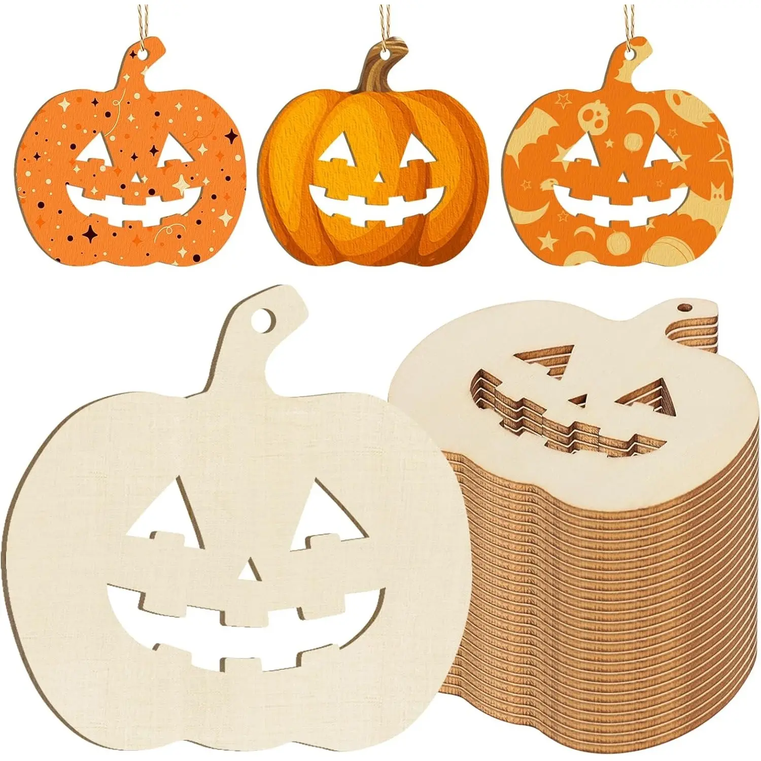Wooden Pumpkins Ornaments to Paint, Halloween Thanksgiving Decoration Cutouts, 24pcs DIY Blank Pumpkin Wood Discs, Autumn Decorations