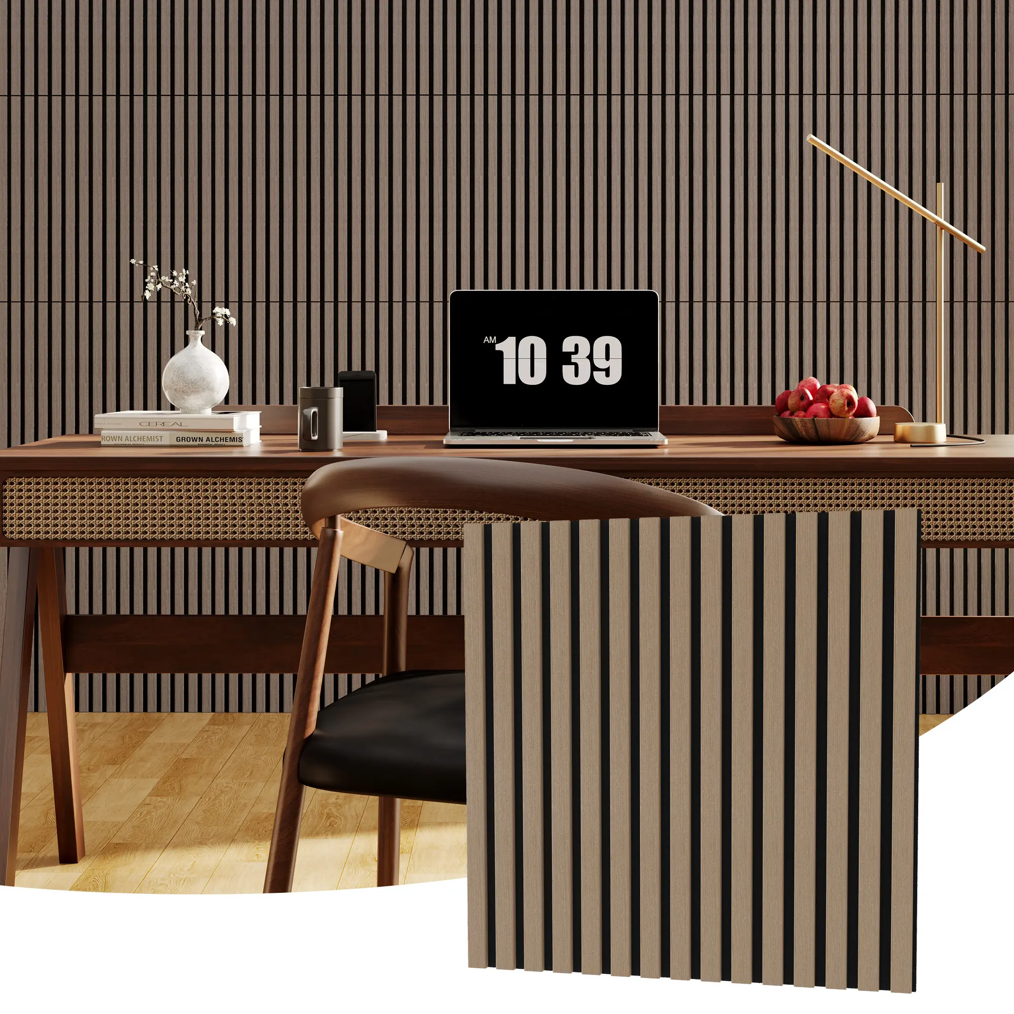 Modern 3D Wooden Acoustic Wall Panels – Decorative Soundproof Slat Tiles for Walls & Ceilings – Superior Noise Reduction & Easy DIY Peel & Stick Installation – Ideal for Home Theater, Studio, Office, Bedroom, Living Room – Teak Finish, Set of 6