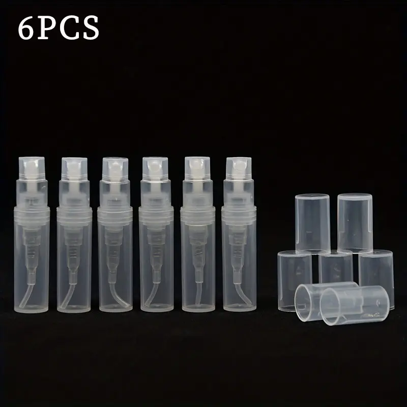 6-Pack Mini Spray Bottles, 2/5ML Empty Plastic Perfume Bottles, Refillable Travel Containers, Includes 1 Dispenser Pump