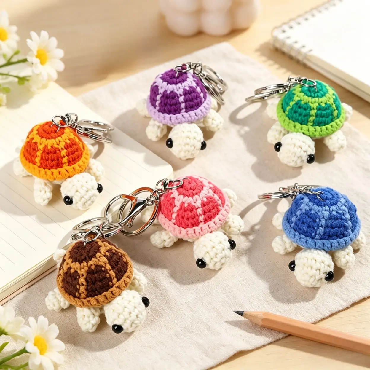 Cute Mini Turtle Yarn Crochet Doll Keychain, Handmade Plush Charm Pendant, Lovely Decor Accessory For Backpacks, Sweet Daily‑Styling Ornament & Casual Small Gift