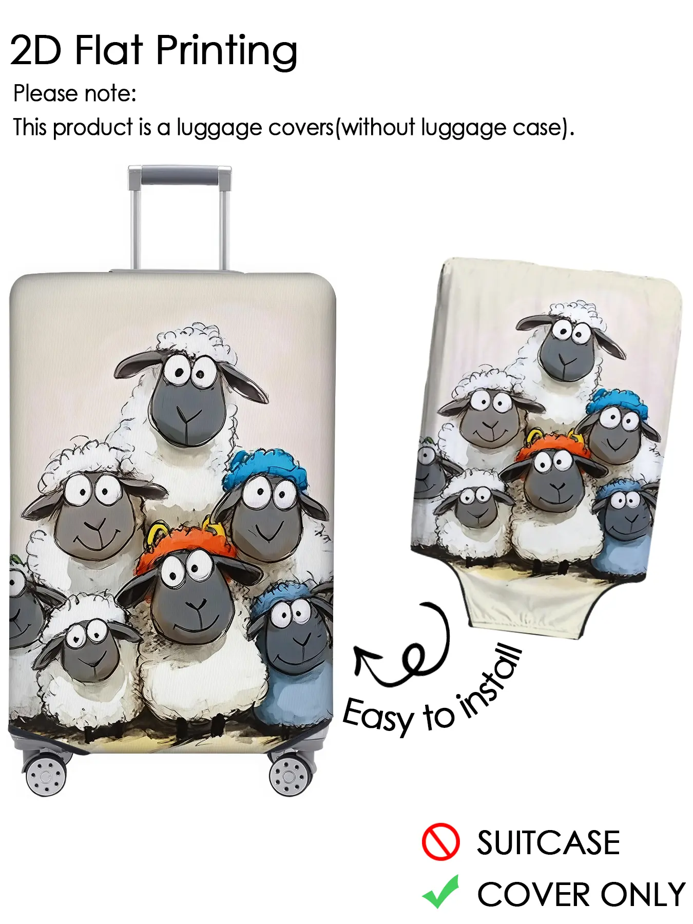 Stacked cartoon lamb fun luggage cover, luggage protection cover, elastic fabric, dustproof, scratch resistant, suitable for 18-32 inch luggage, essential travel accessory