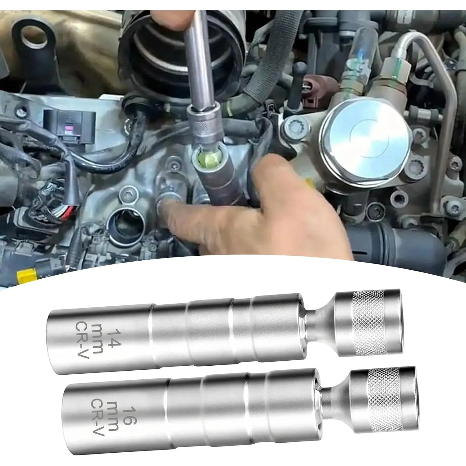 14mm&16mm Spark Plug Socket Set, Thin Wall 3/8" Drive Spark Plug Socket , 12-Point  360° Rotating Standard Socket, Accessories (14mm&16mm)