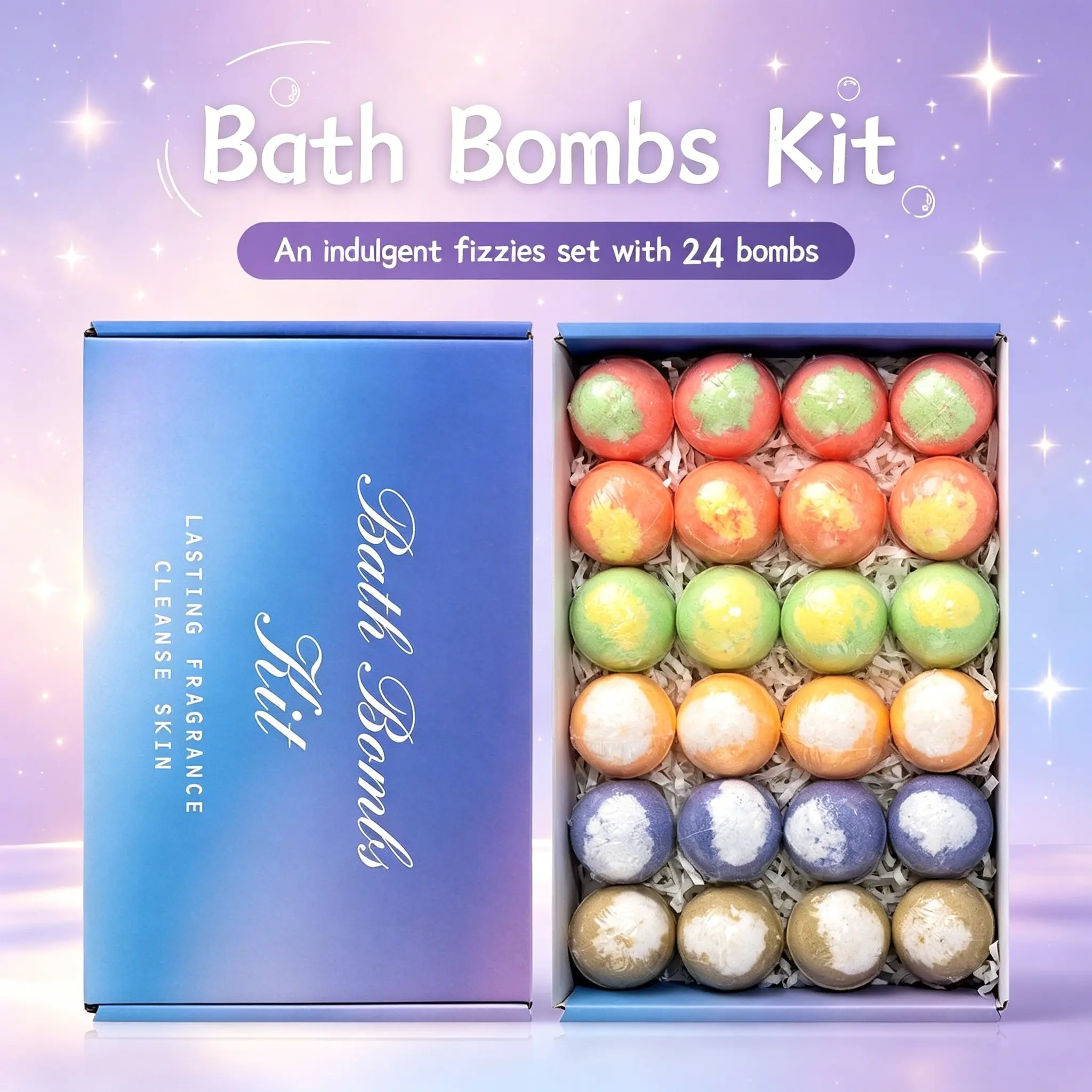 24 Natural Herbal Bath Bombs Gift Set, Lavender, Rose, Ginger, Motherwort, Saffron, Gentle Formula, Soothing, Stress Relief, Ideal Holiday Gift