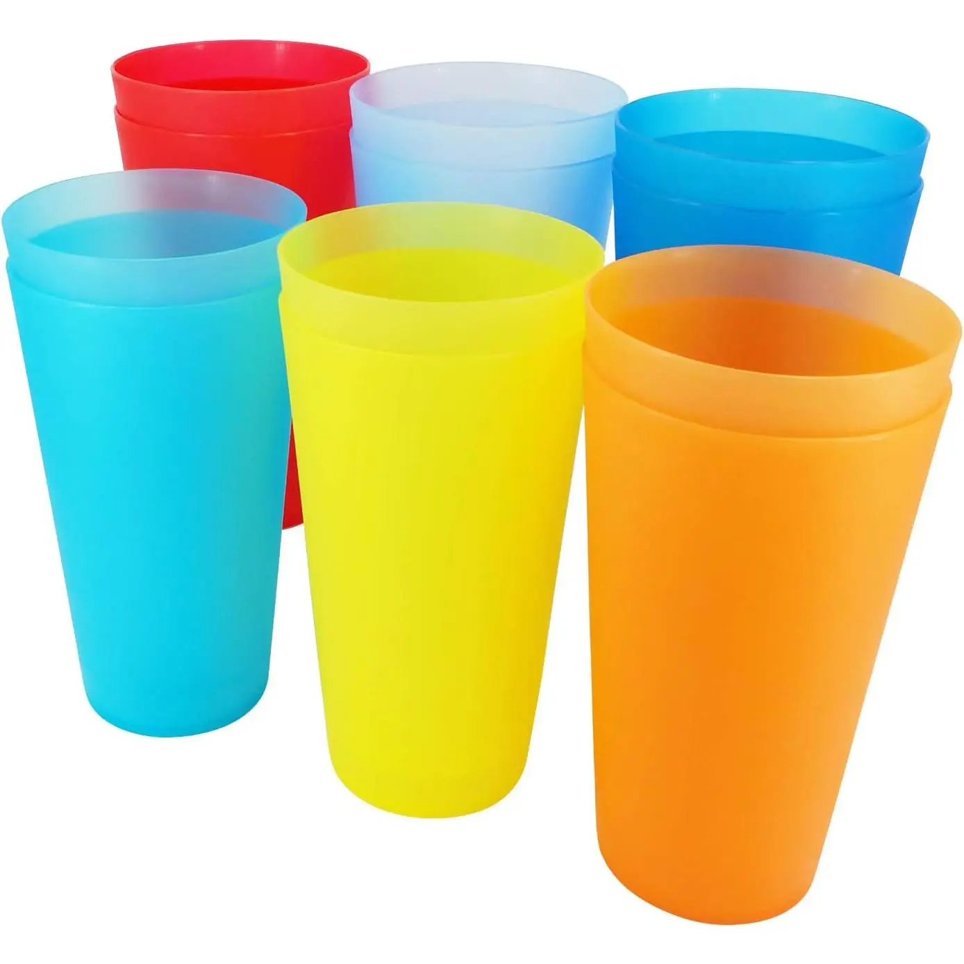 32oz Tapered Polypropylene (PP) Plastic Cups Set of 12, Large Unbreakable Rainbow Tumblers, Top Rack Dishwasher Safe, Stackable, Food-Safe for Kitchen, Party Use