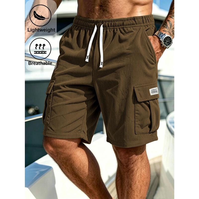 Men's Baggy Loose-Fit Nylon Corduroy Workwear Shorts - Outdoor Wear, Casual Menswear Bottoms for Outdoor Commuting, Vacation
