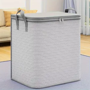 Large-capacity foldable fabric storage box with a flip cover and handle. The durable non-woven fabric collapsible organizer box is suitable for wardrobes, bedrooms, dormitories, camping, and traveling.