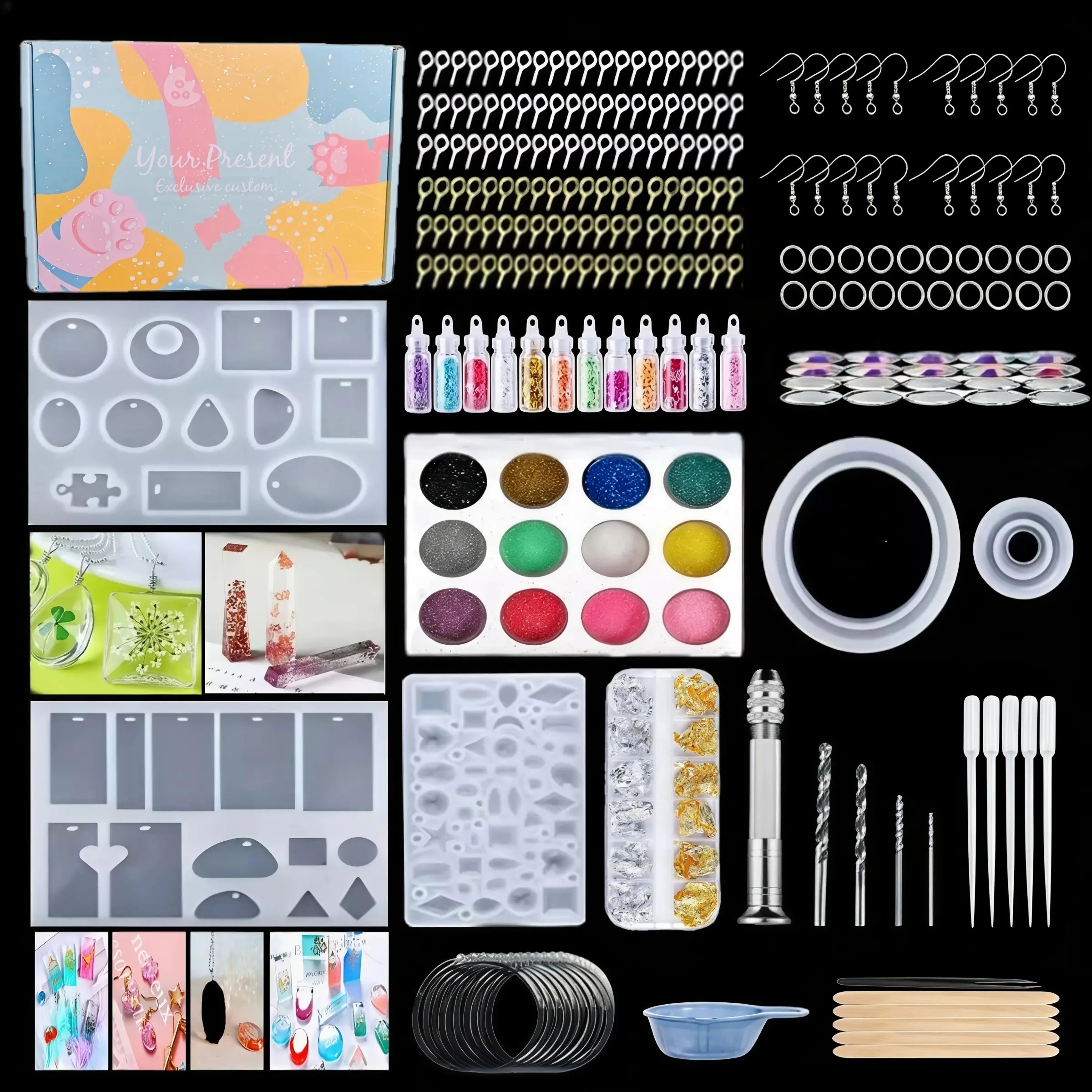 Resin kit, 242 piece jewelry making kit, including molds, suitable for beginners | Complete resin art kit, suitable for handicrafts, embossing and coating, DIY handmade jewelry jewelry making kit, keychain and earring resin entry-level kit