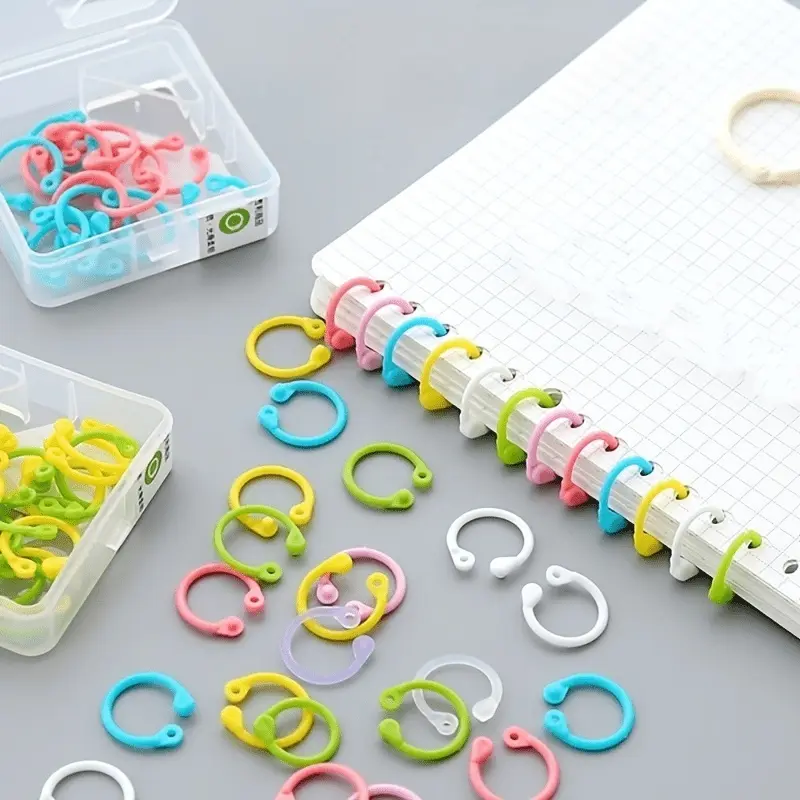 1 pack of 32 colored loose leaf rings, buckle rings, book rings, detachable plastic binding rings, loose leaf folders, opening rings, Binder Ring, cards, free loose leaf rings, punched and buckled for easy storage