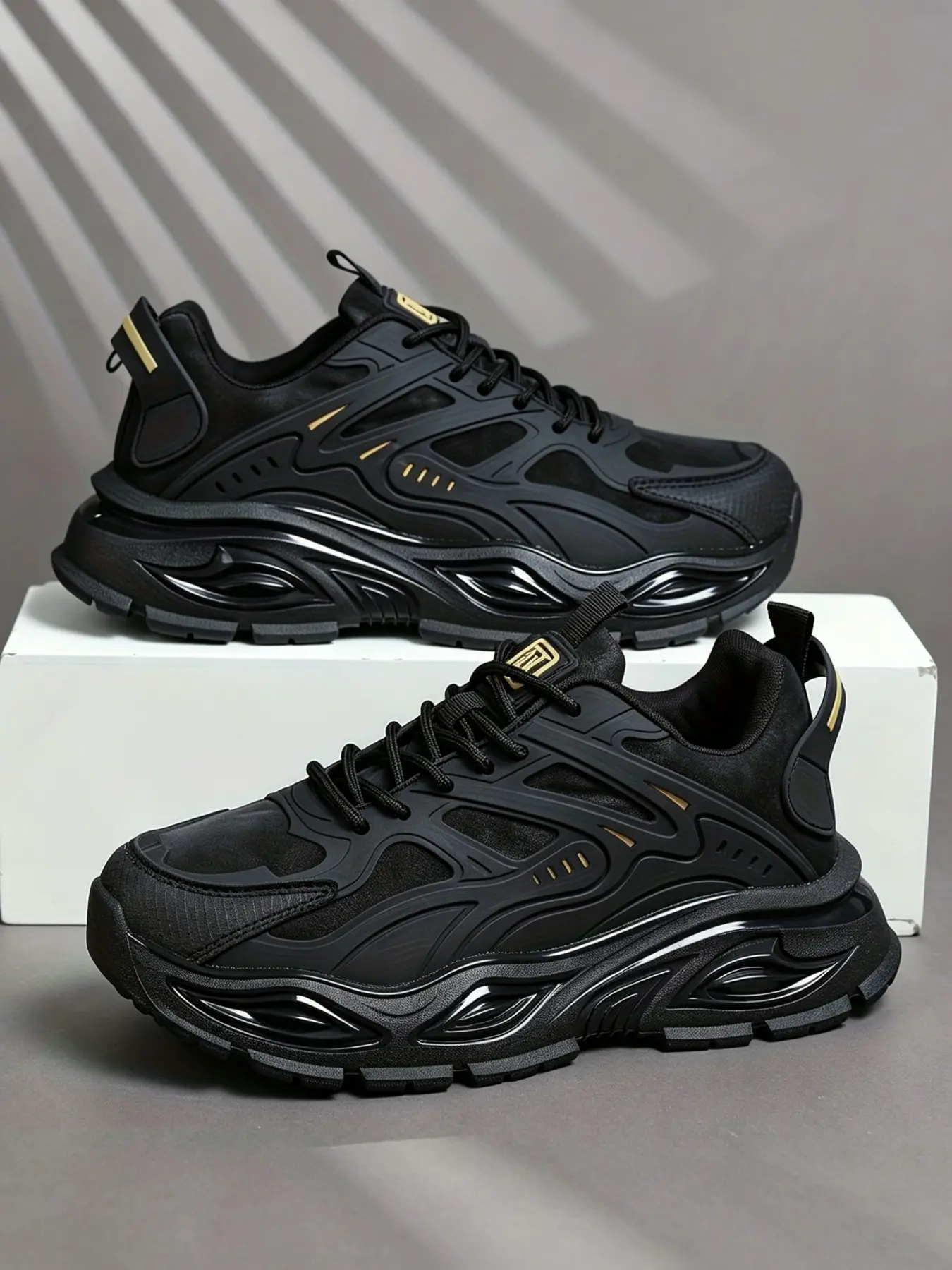 Men's Sporty Sneakers, Athletic Trainer Sneakers, All-Season Shock-Absorbing Thick Sole, Breathable PU Leather, Street Style, Commute, Light Sports, Runner Chunky Sneaker